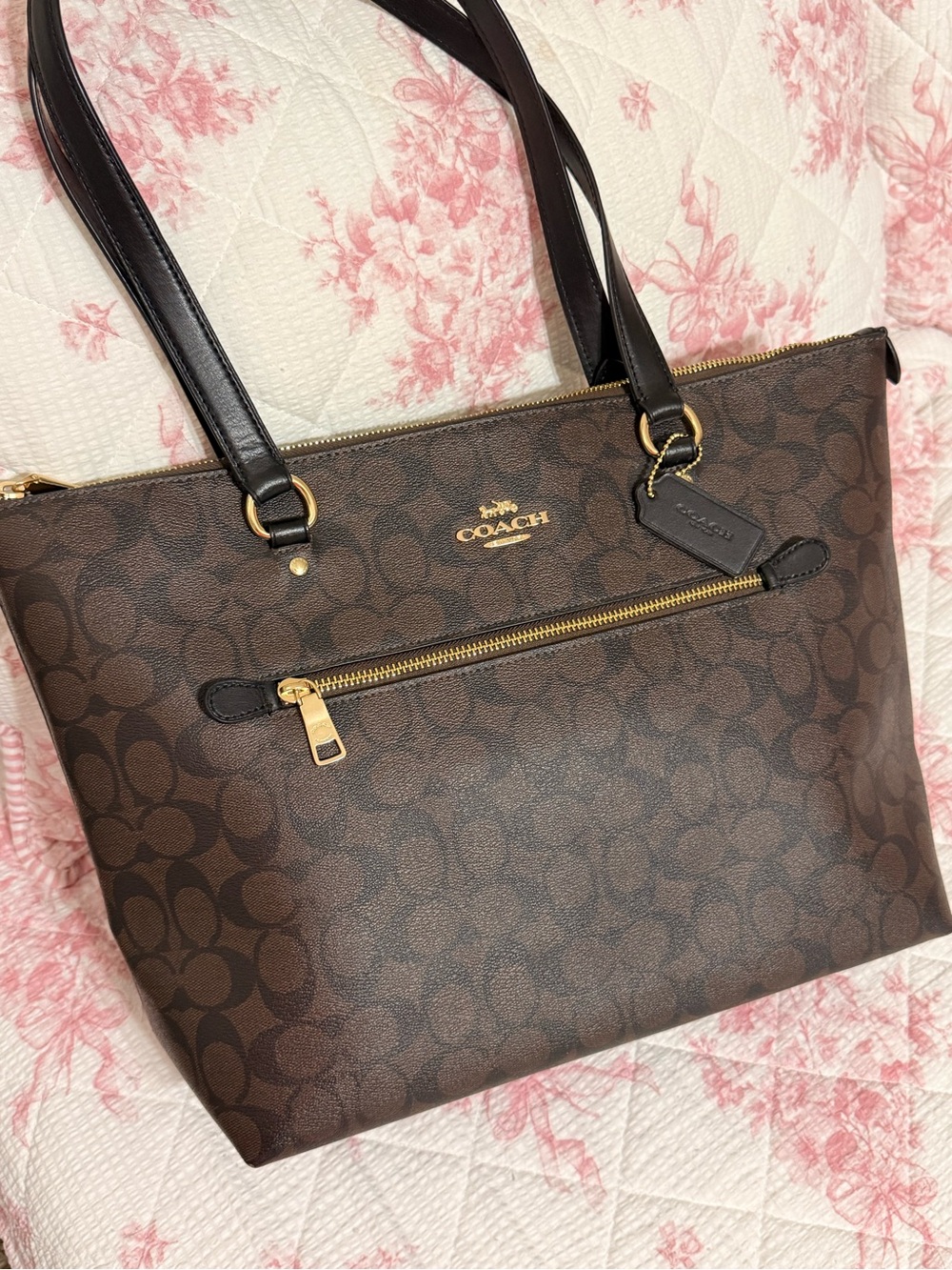 Coach Brown Signature Canvas Tote with Gold Accents